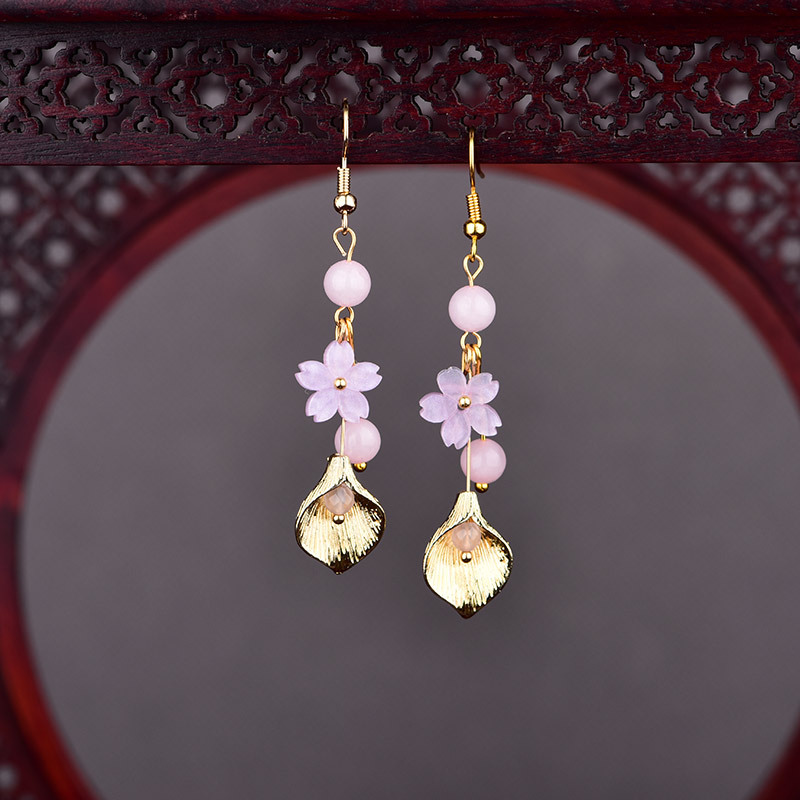 Vintage Collector - Pink Natural Jade Flower Earrings Vintage