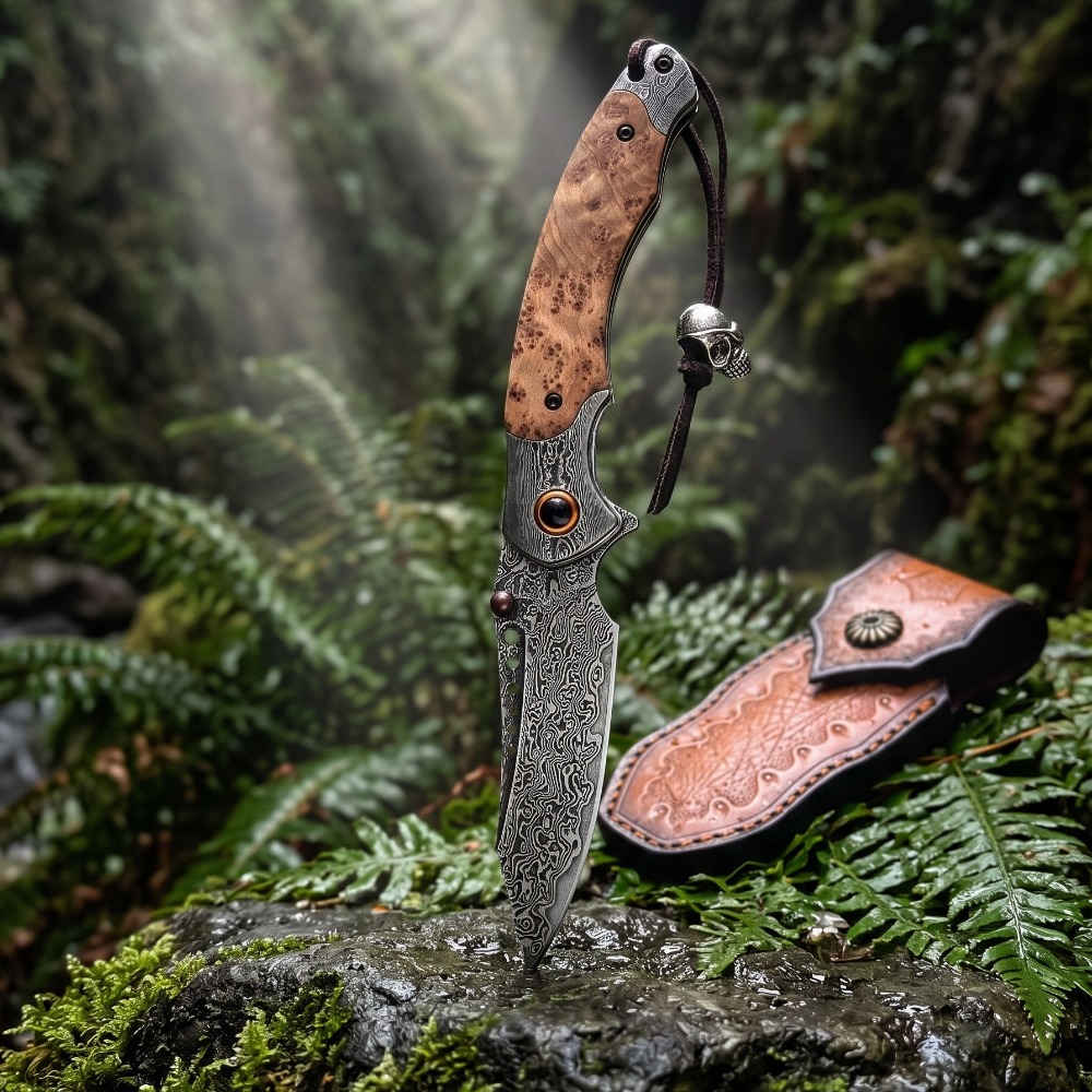 Vintage Collectible Knife - High Hardness Damascus Pattern Folding Knife