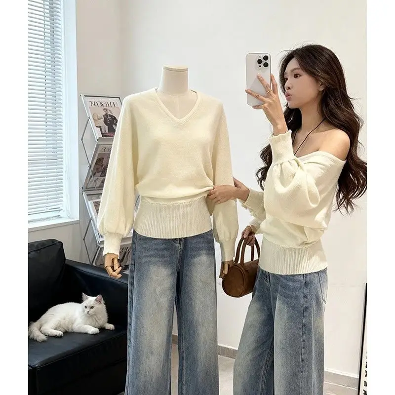 Solid V Neck Knitting Sweater  - Vintage Collectible Clothing review and price