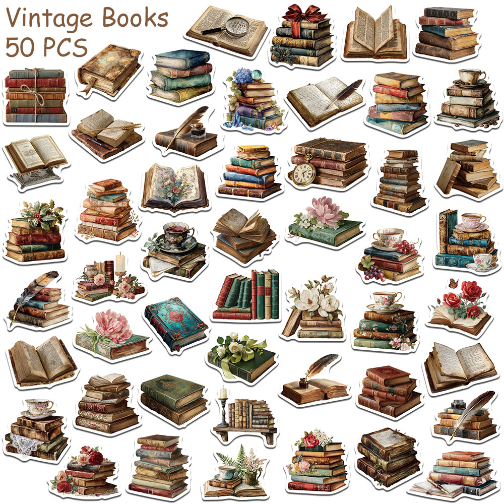 50pcs Vintage Books Stickers D - Vintage Collectible Books review and price